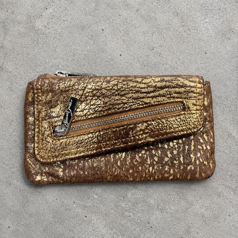 Junior Drake Metallic Bronze Gold Leather Clutch Wallet Y2K